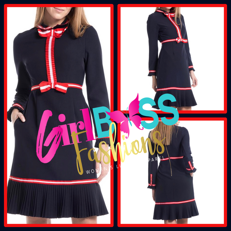 Navy Pleated Sailor Dress